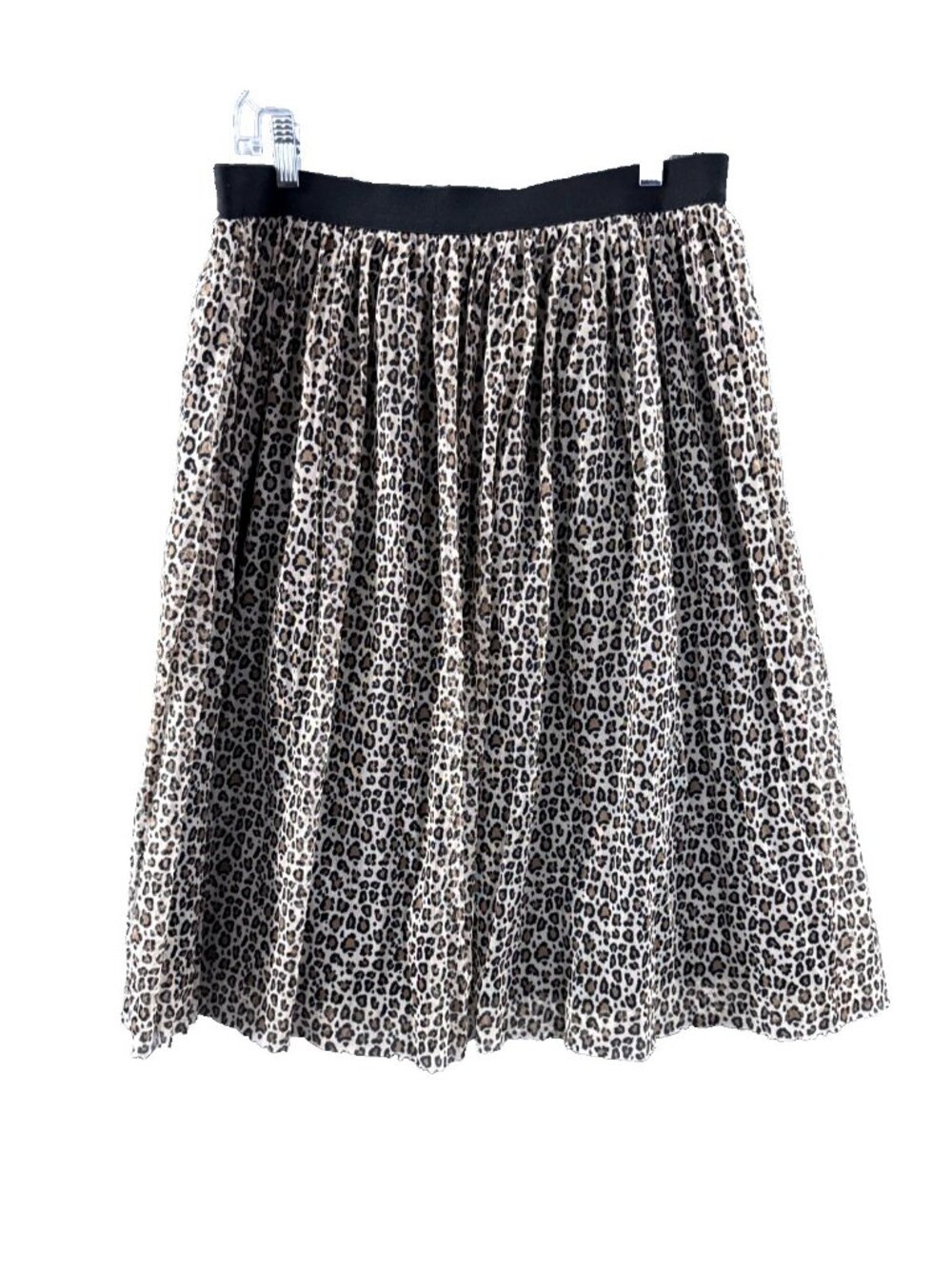 A New Day Women's Large Leopard Print Mesh Midi Skirt Elastic Waist Lined